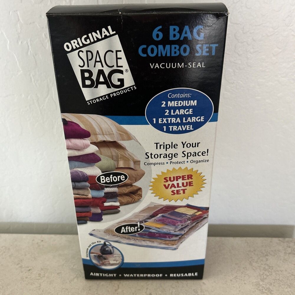Space Bag Combo Set of 6 Vacuum Storage Bags 2 L 2 M 1 XL 1 Travel Compression
